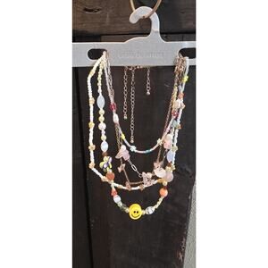 Urban Outfitters Multilayer Beaded Necklace – Butterfly, Flower & Smiley Face...